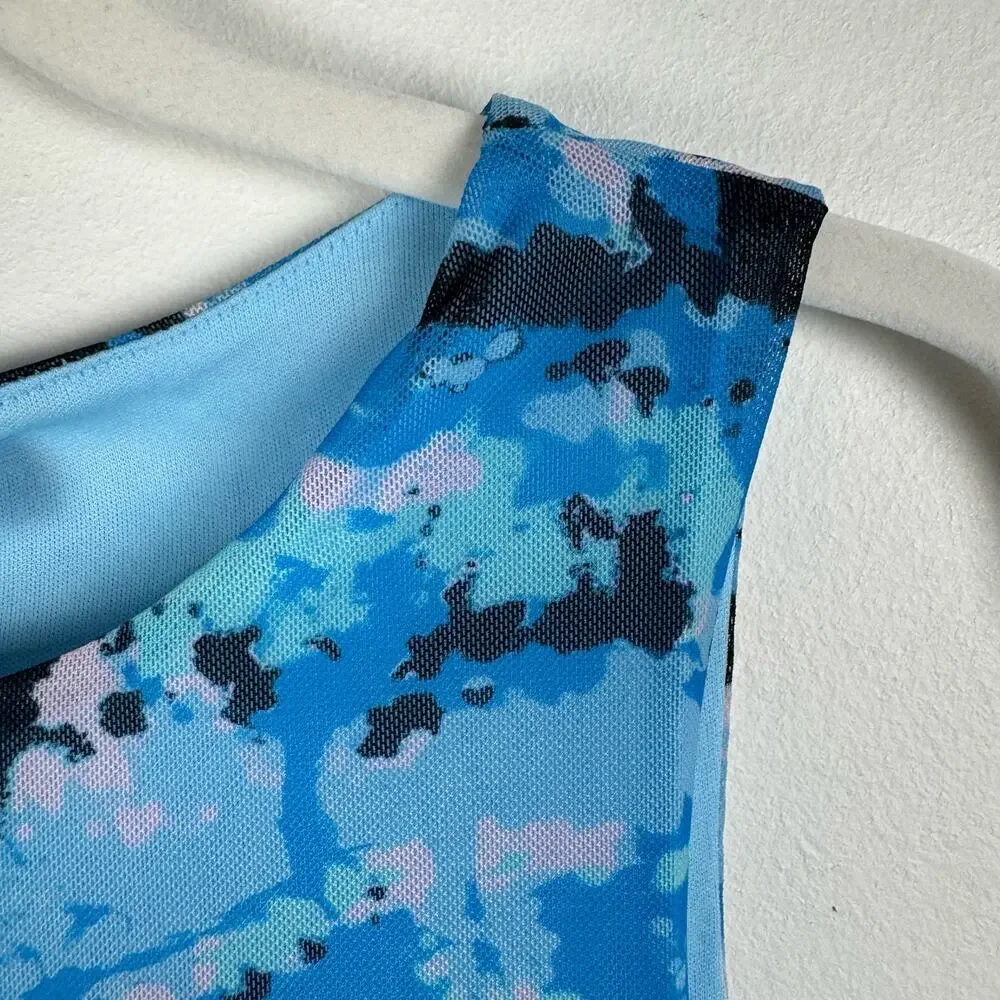 Something New Serena Print Sleeveless Mesh Maxi Dress Malibu Blue Aop Violeta XS